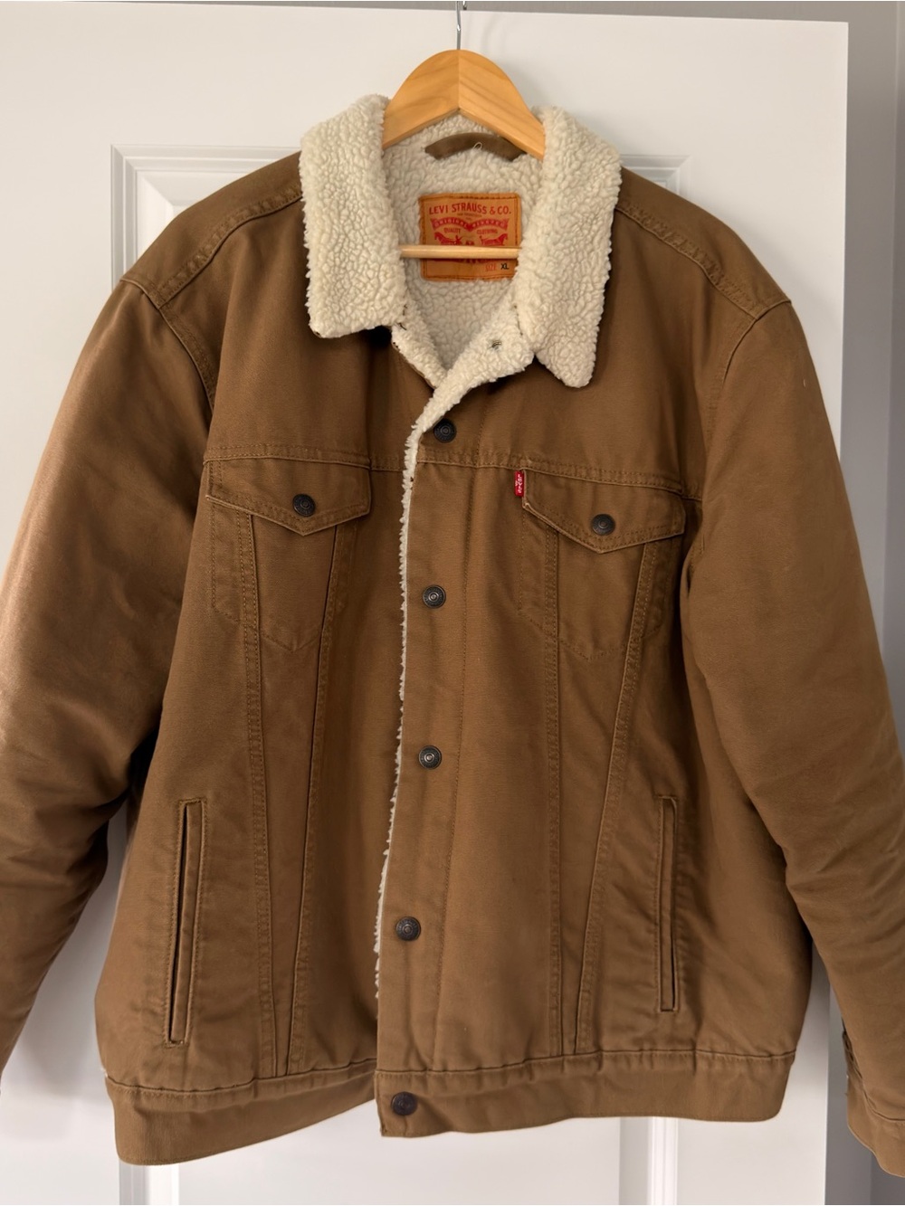 Levi's Brown Canvas Sherpa-Lined Trucker Jacket with Cream Collar
